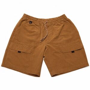 StretchTech Men’s Cargo Shorts Size M Brown Elastic Waist Drawstring Performance